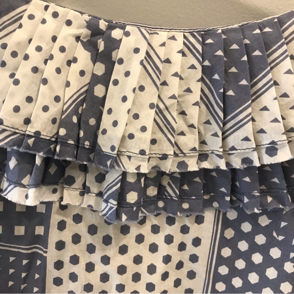 NWT Anthropologie Odille Patchwork Ruffle Top 12 blue white polka dots button - Picture 7 of 11